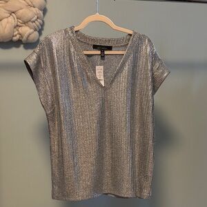 White House Black Market Shimmering Silver Blouse